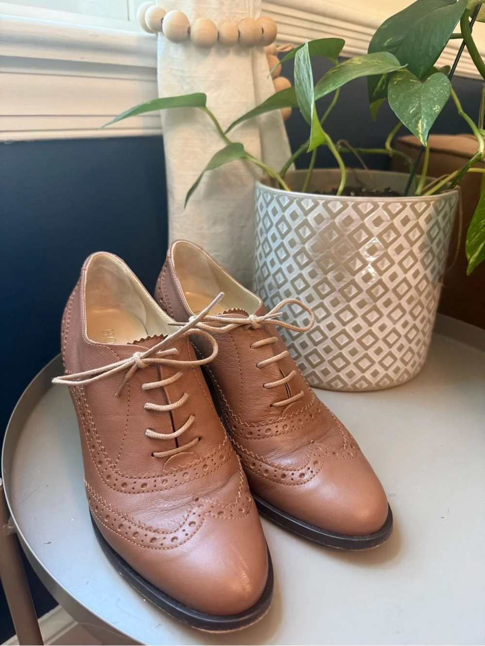 Hobbs London 7 Lace-Up Wingtip Oxford Block Heel Retro Vintage Style Office Boho